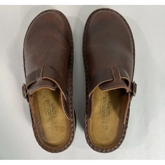Naot Brown Leather Buckle Clogs Slides Mule Shoes Size 38/ US 8 - Picture 5 of 8